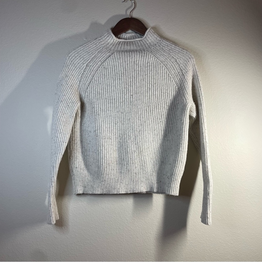 J. Crew Merino Wool Cream Speckled Ribbed Knit Mock Turtleneck Sweater -Size: XS